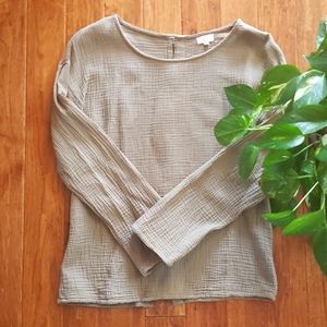 Simple Folk Button Back Olive Top